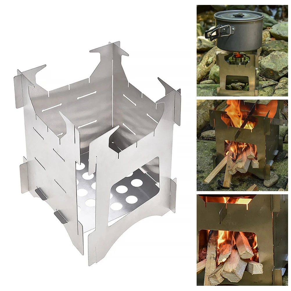 

Portable BBQ Grill Wood Burning Stove Folding Stainless Steel Camping Backpacking Cookware Outdoor Thermal Efficient Combustion