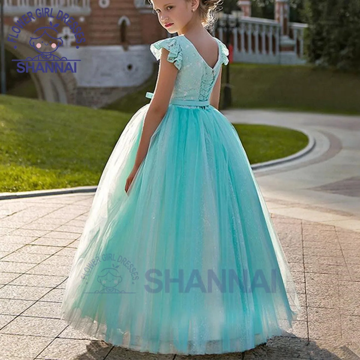 2023 White Sleeveless Floor Length Lace Pageant Flower Girl Dresses for Princess First Communion Dresses Kids Prom Gown