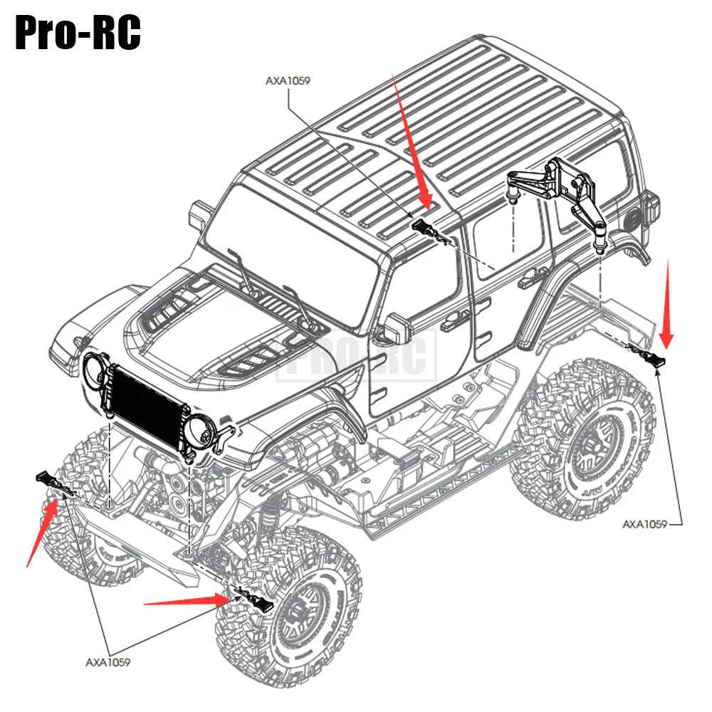 6 pçs liga de alumínio ax31231 clipes corpo escudo com montagem para axial 1/10 scx10 iii jeep yeti rock ax90026 rc crawler carro parte