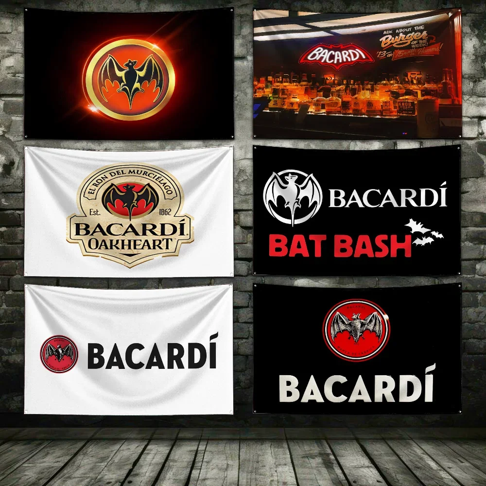 Bacardis Rum Black Bat Flag Polyester Digital Printing Banner For Garage or Out door Decoration