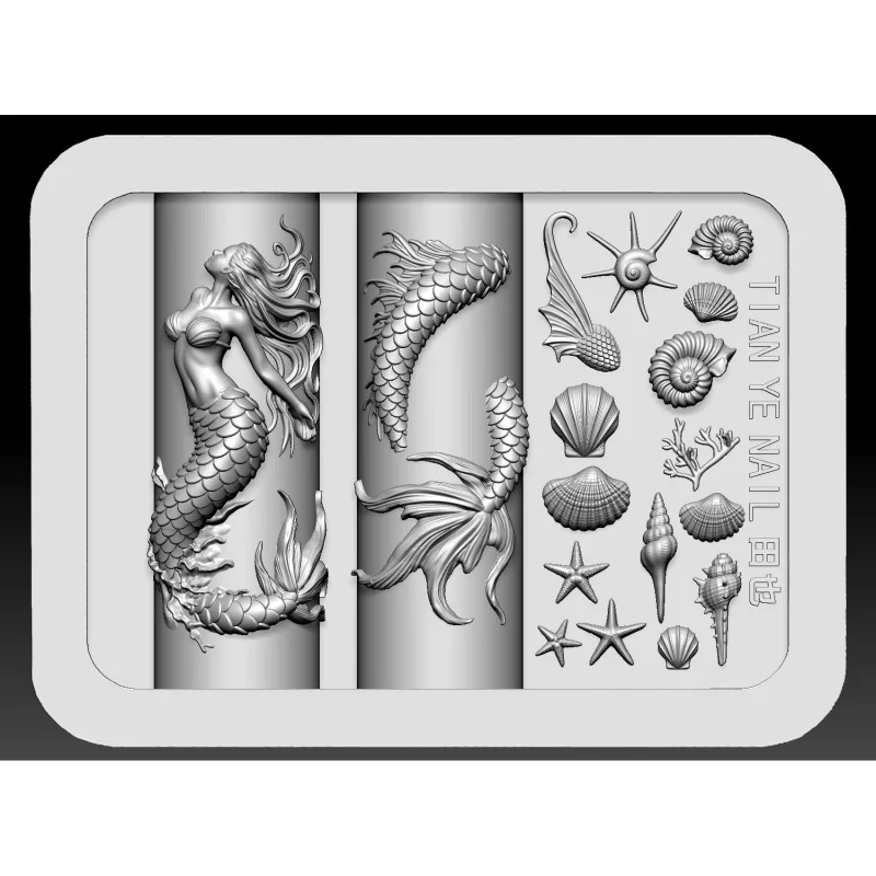 Stampo per unghie 3D conchiglia di mare Strumenti per unghie in silicone Sirena estiva Spiaggia Oceano Pendenti per unghie Stampi in resina Accessori per nail art Forniture per unghie