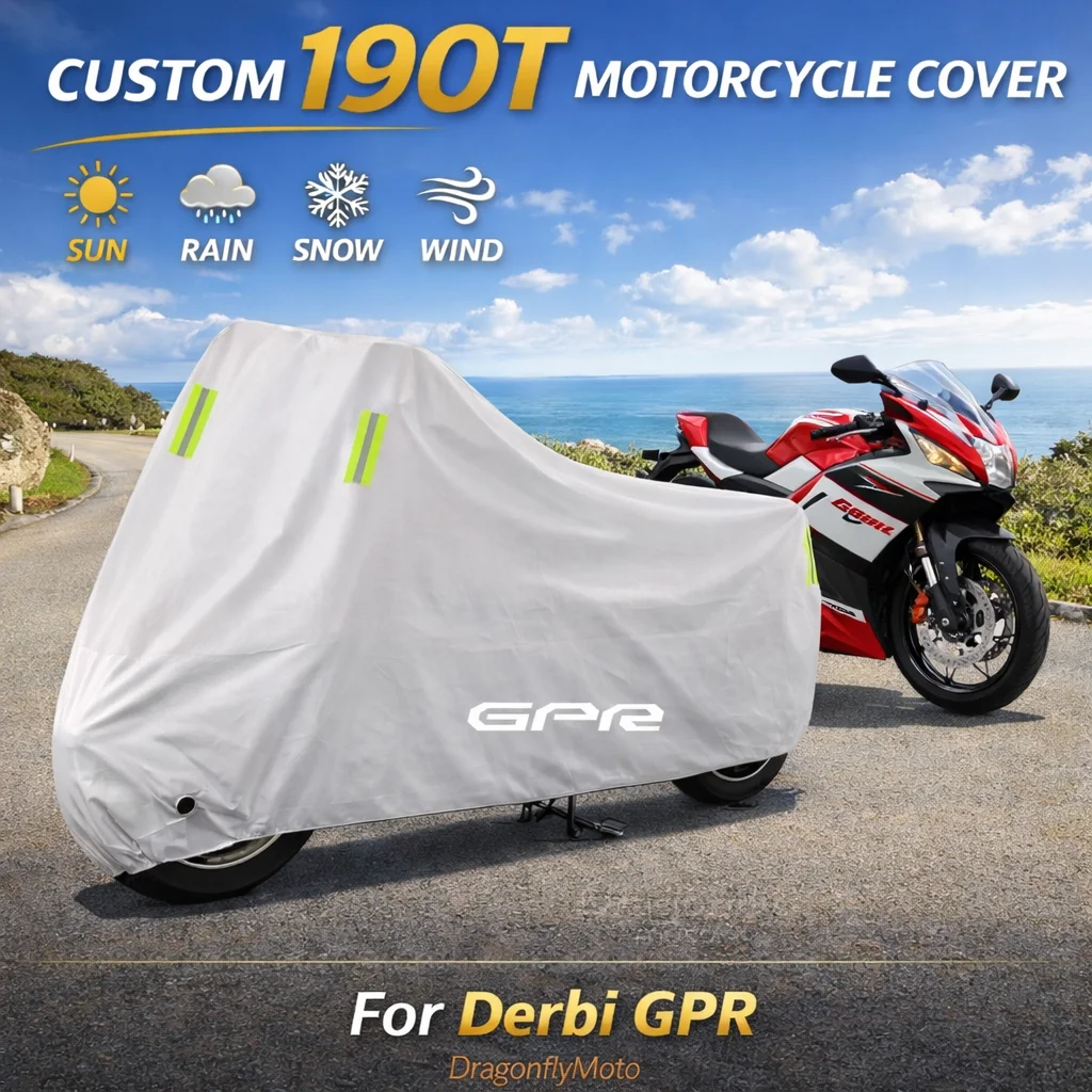 

Чехол для мотоцикла Derbi GPR 50 125 75 Sport 125 2T 4T GPR 50 Nude, серебристый, водонепроницаемый, защита от УФ-излучения, дождя, пыли, солнца, для улицы и дома