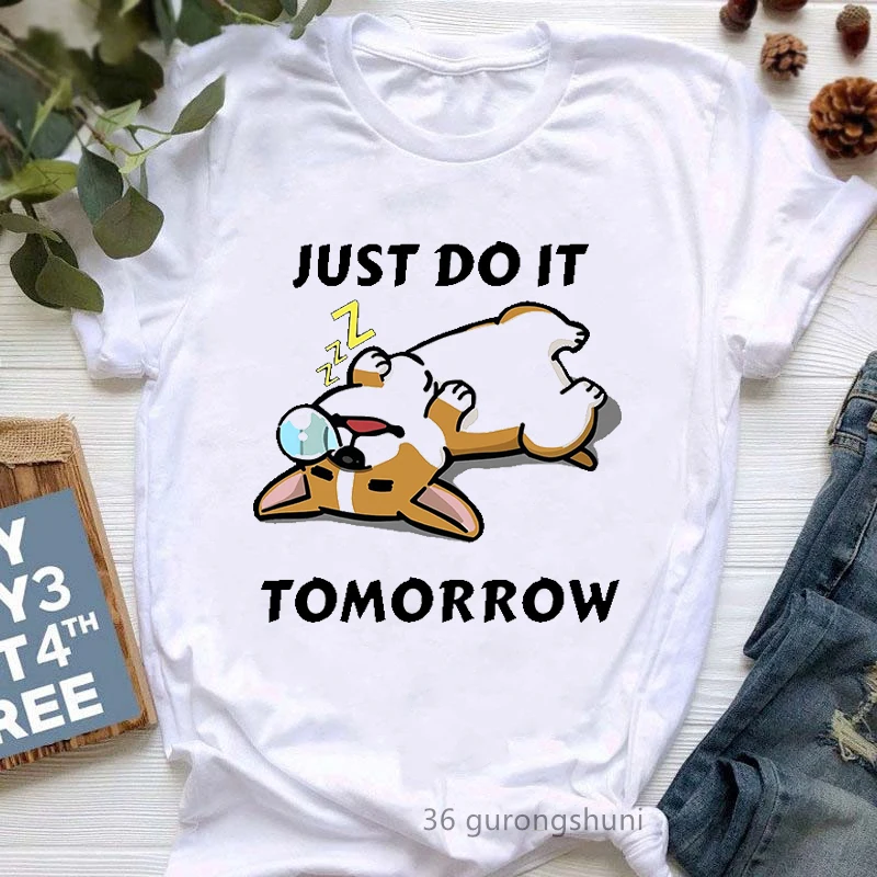 Sevimli Corgi galce grafik baskı T-Shirt kadın kıyafetleri 2024 Harajuku Kawaii T gömlek Femme yaz köpek sevgilisi anne T-Shirt Tops