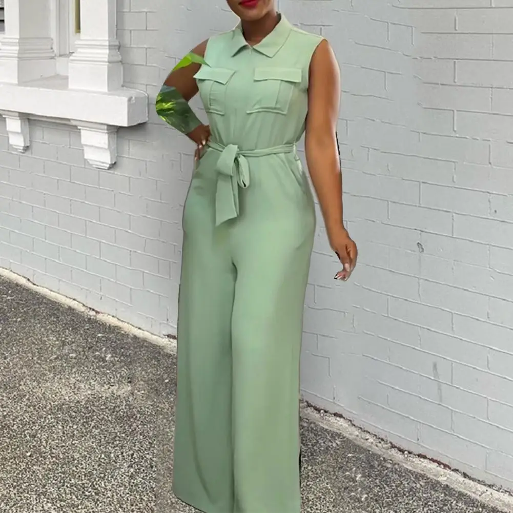 

Women Jumpsuit Elegant Wide Leg Jumpsuit with Front Zipper Closure Belted High Waist Formal Business Style for Women Women