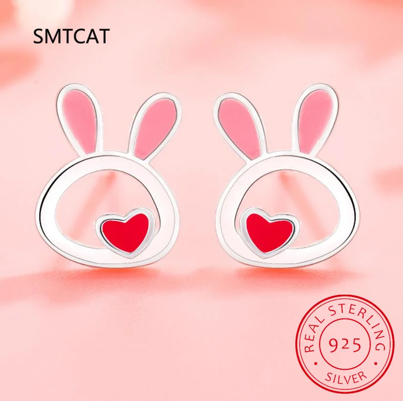925 Sterling Silver Fine Jewelry Set Cute Animal Rabbit Necklace+Earring Two piece set joyas de plata For Women Girl Gift