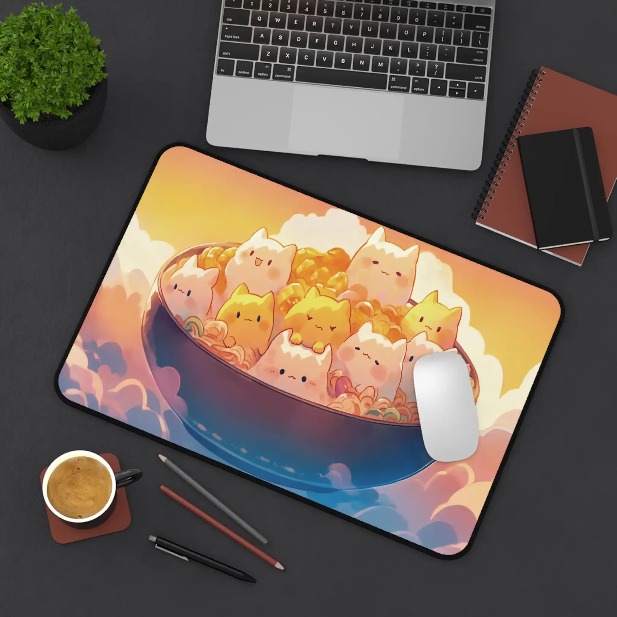 

Cute Cat Ramen Pattern Table Mat, Pastel Anime Mouse Pad, Cute Office Accessories,computer Desktop Decoration, Gamer Accessories