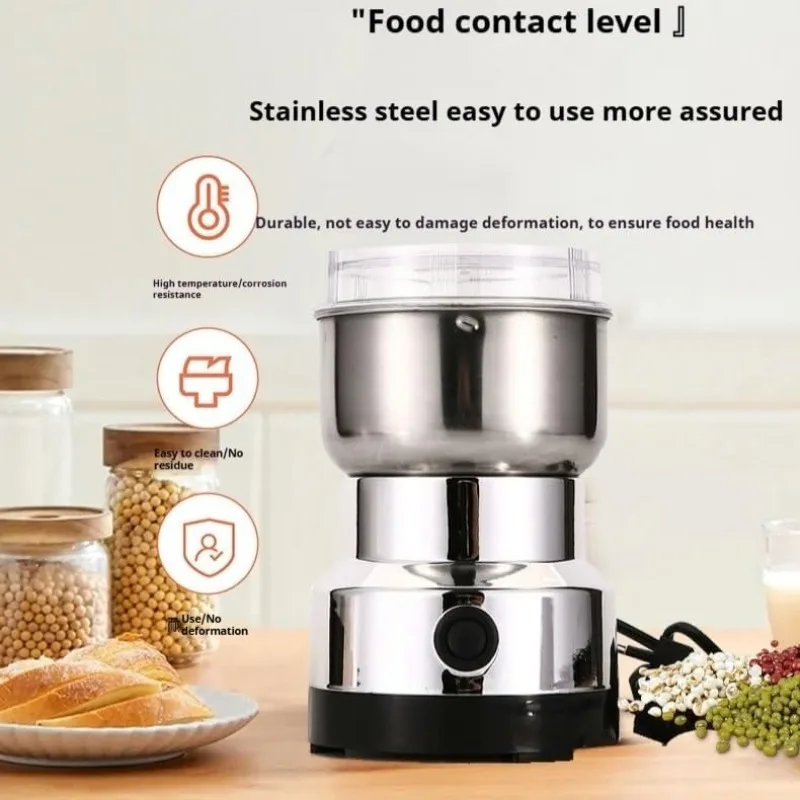 

Moongiantgo Coffee Grinder Electric, Mini Spice Grinder, 200W 10s Fast Grinding, Dry Grain Mill for Spices Seeds Rice Beans Seasonings, with Replacment Stainless Steel Blade (Silver, 110V)