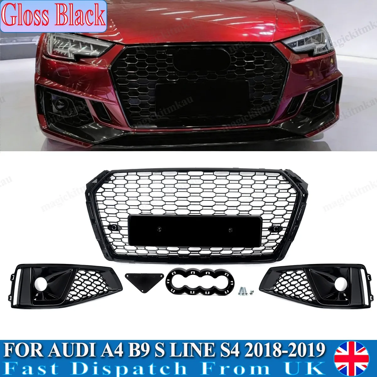 Front Grill Grid For Audi A4 B9 S Line Saloon S4 2.0 TDI TFSI Quattro 2018 2019 Front Main Grille Fog Light Cover Grill Parts