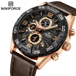 NAVIFORCE-Reloj de pulsera de cuarzo para hombre, cronógrafo informal con correa de cuero, luminoso, de negocios, de lujo, a la moda