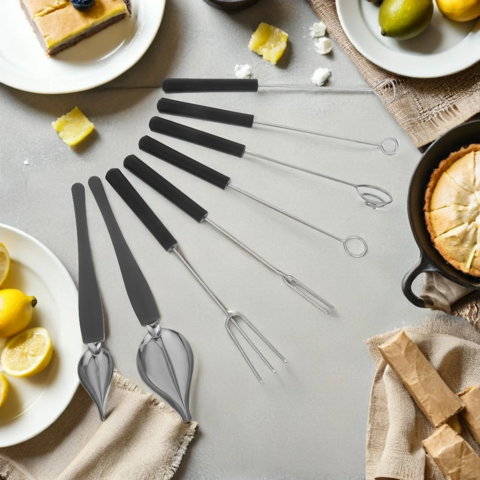 

1Set Stainless Steel Chocolate Dipping Tool Cake Decorating Fork Sauce Drizzle Spoon Candy Dipper Set Dessert Pastry Supplies