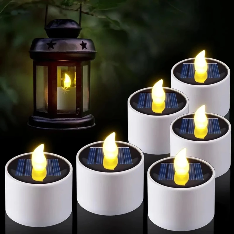 1-6PCS Candele a LED a luce calda per tè solare Candele da tè solari senza fiamma impermeabili per esterni per decorazioni per la casa in giardino per feste