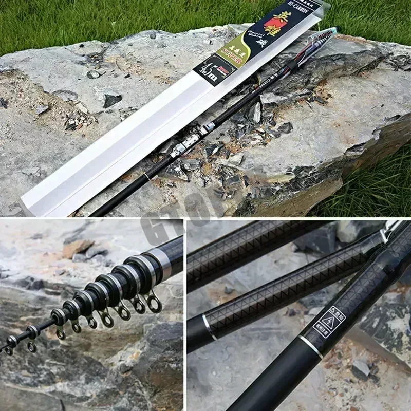 2.7M 3.6M 4.5M 5.4M 6.3M 7.2M Carbon Telescopic Rock Fishing Rod Ultra Light Rod Lure Carp Travel Ocean Spinning Fishing Rod