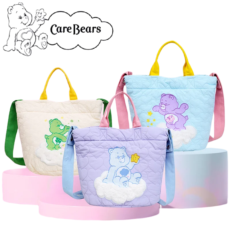 MINISO 23cm CareBears przenośna torba typu Bucket Crossbody dziewczyny o dużej pojemności dwufunkcyjna torba z grubej bawełny cukierkowy kolor