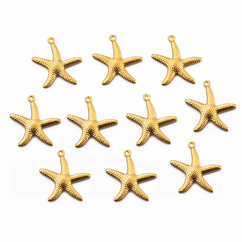 10pcs Seahorse Pendant Starfish Shell Stainless Steel Pendants for Bracelets Necklace Summer DIY Beach Charms Jewelry Making