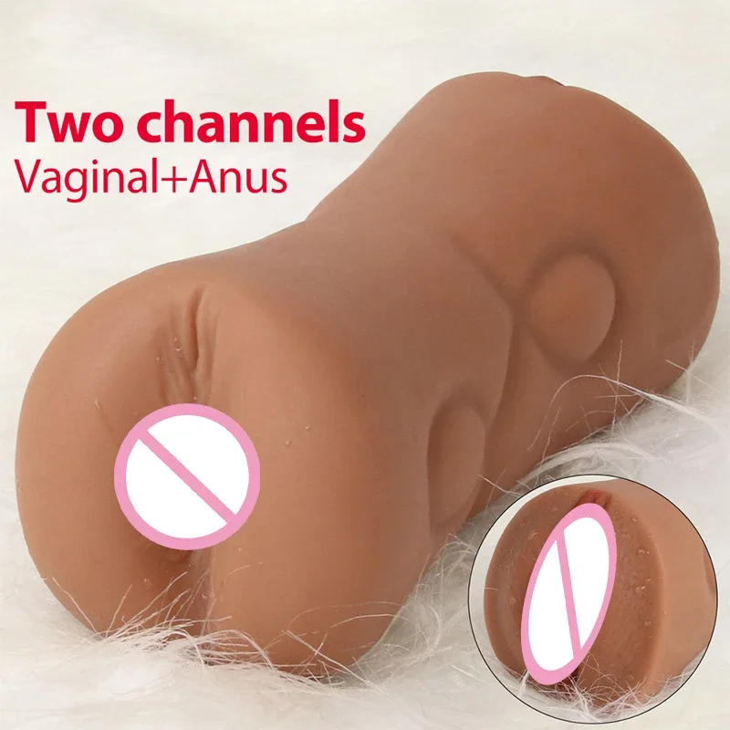 2 in 1 Male Masturbators Cup Realistic Vagina Anal Toys For Men Brownish Skin Real Pussy Deep Sucking Telescopic Adult Product