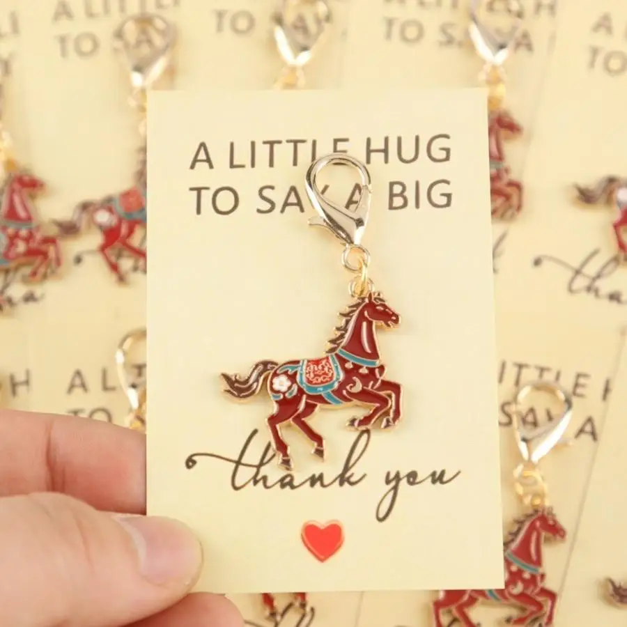 1/5/10/20/50/100pcs 2D Flat - s 2D Cute Horse Year Series Pony Keychain Set, Comes with a Thank-You Pocket Hug Card, Symbolizing