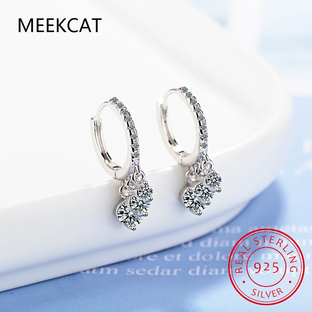 Pendientes D Moissanite de 3 quilates, Huggie de 2 quilates para mujer, Plata de Ley 925, pendientes colgantes de aro de 1 quilate con certificado Original de moissanita