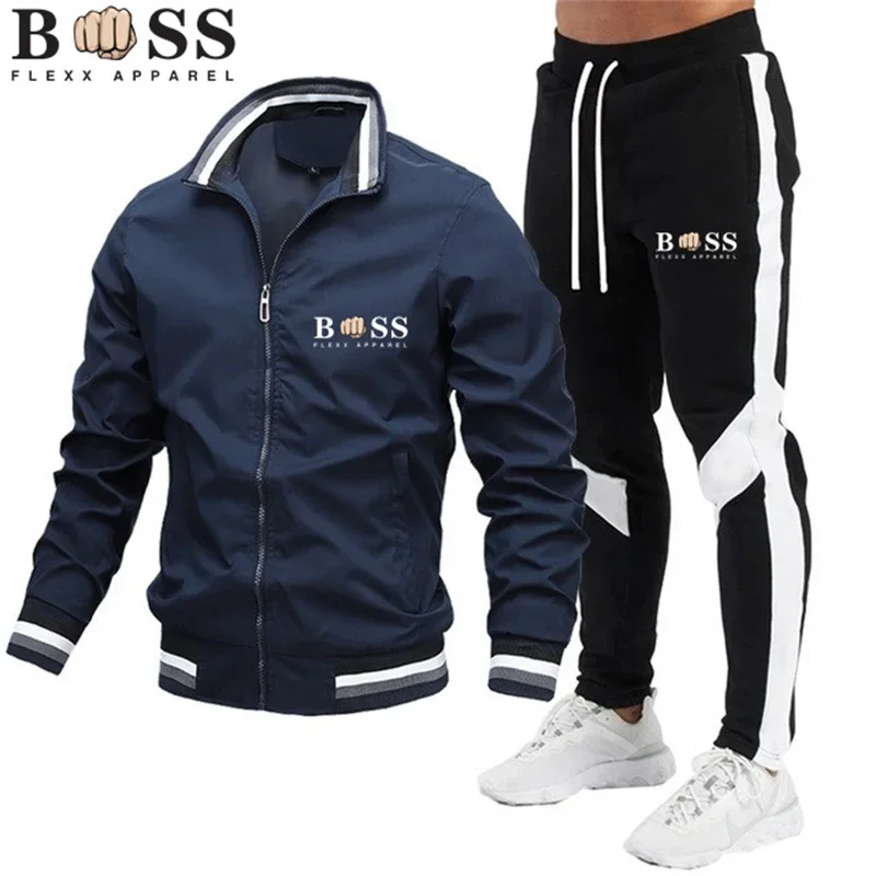 BSS FLEX APPAREL2024 Spring New Men\'s Set Jacket Sports Pants Two Piece Sports Casual Stand Neck High Quality Jacket