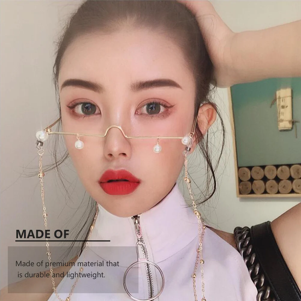 

Pearl Decorated No Lens Eyeglasses Metal Frame Half Glasses For Women Girls Fashion Photo Holder Party Banquet Cosplay Accessory