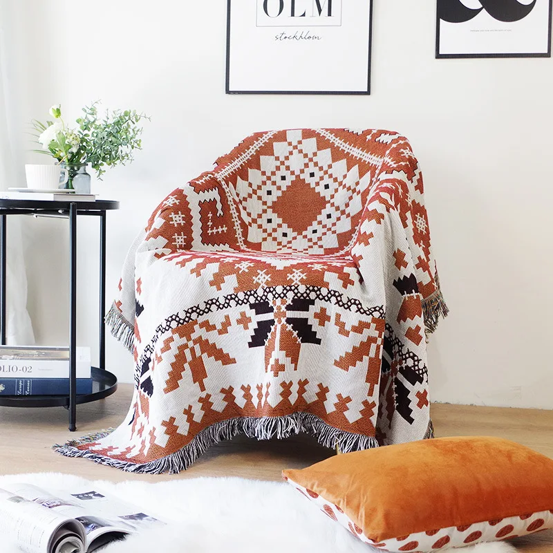 Double-faced Colorful Decorative Boho Throw with Tassel Soft Throw Blanket Couch Bed Warm Cosy Blankets for Women Girls Gift