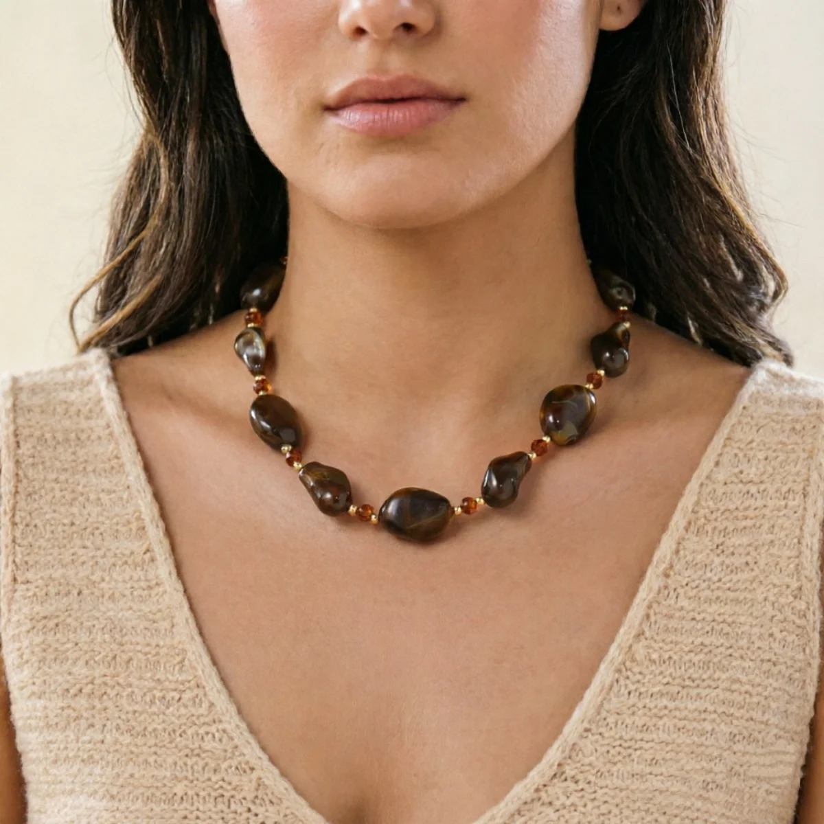 Vintage Unregelmäßige Braune Acryl-Perlenkette für Damen und Herren, Lässiger Minimalistischer Kristall-Abstandsperlen-Choker, Ins Ästhetischer Schmuck – Detail 17