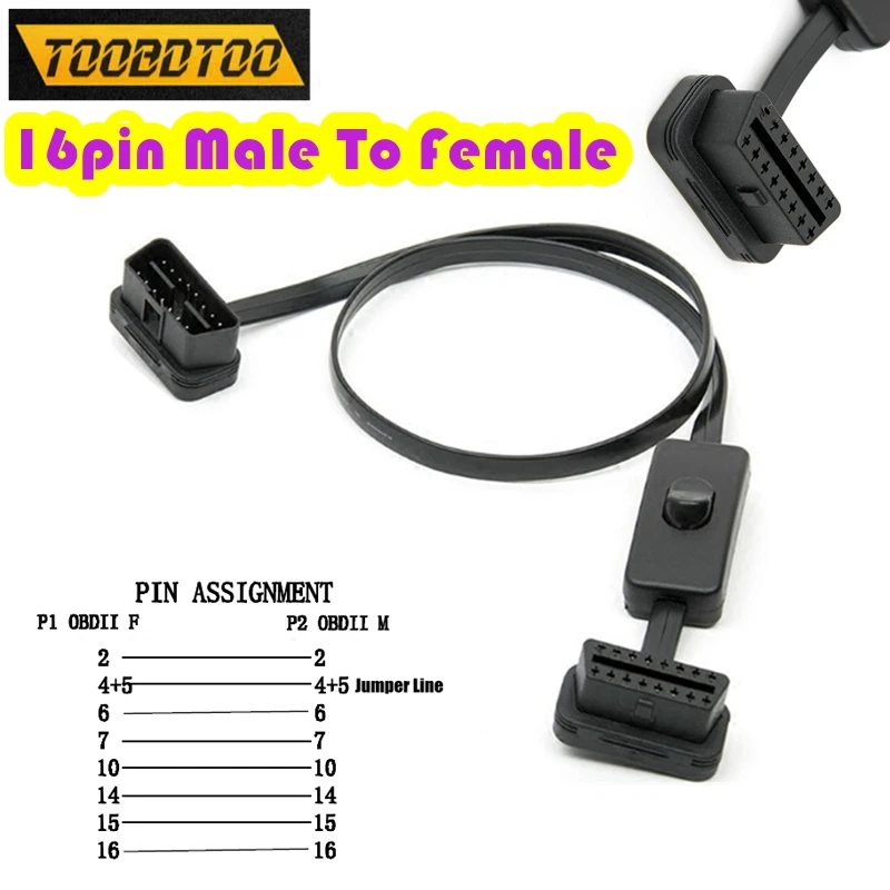 

2025 Новейший OBDII 16-контактный плоский тонкий как лапша OBDII OBD2 16-контактный удлинительный кабель OBD2 между мужчинами и женщинами 60 см