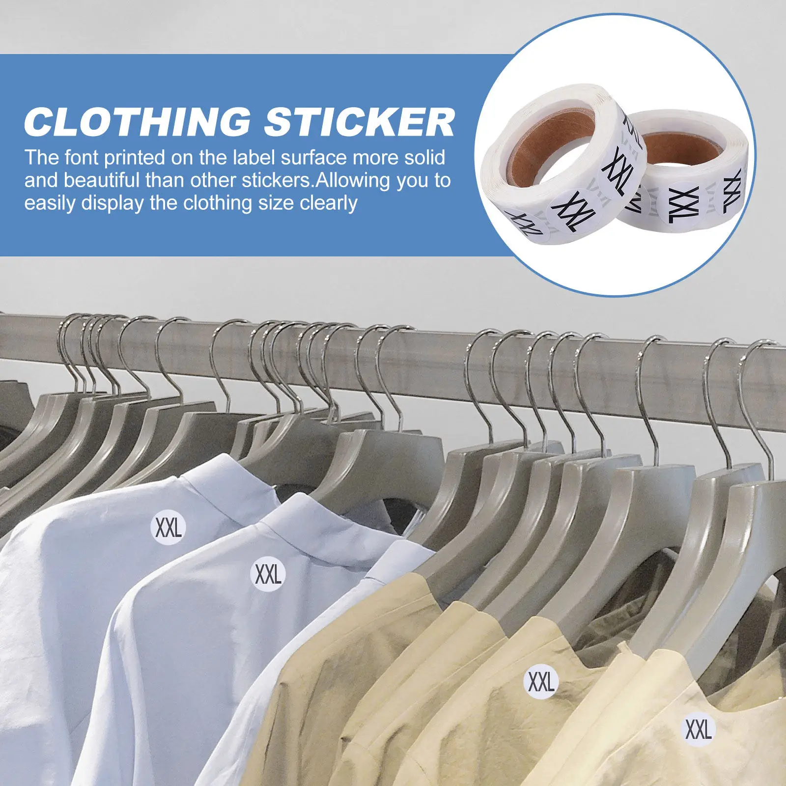 

2 Roll Clothing Size Round Sticker Label Premium Safe Size Sticker for Sweaters T-Shirts Coats Hats Gloves Trousers