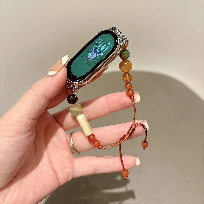 Colorful Agate Strap for Xiaomi Miband 7 8 Pro Women Bead Bracelet for Mi Band 6 5 4 3 8 Handmade Jewelry Belt for Redmi Watch 3