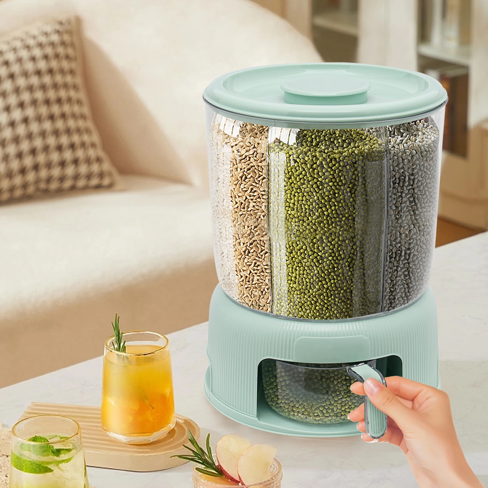 Rice Dispenser Kitchen Storage Container Grain Dispenser 6 Compartment Rice Storage Container Food Dispenser for Sunflower Seeds