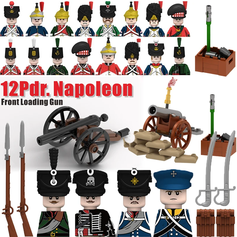 WW2 Napoleon Army Napoleonic Figures French Soldiers Building Blocks Cannon Weapons Sword Gun War Accessories Bricks  Kids Toys