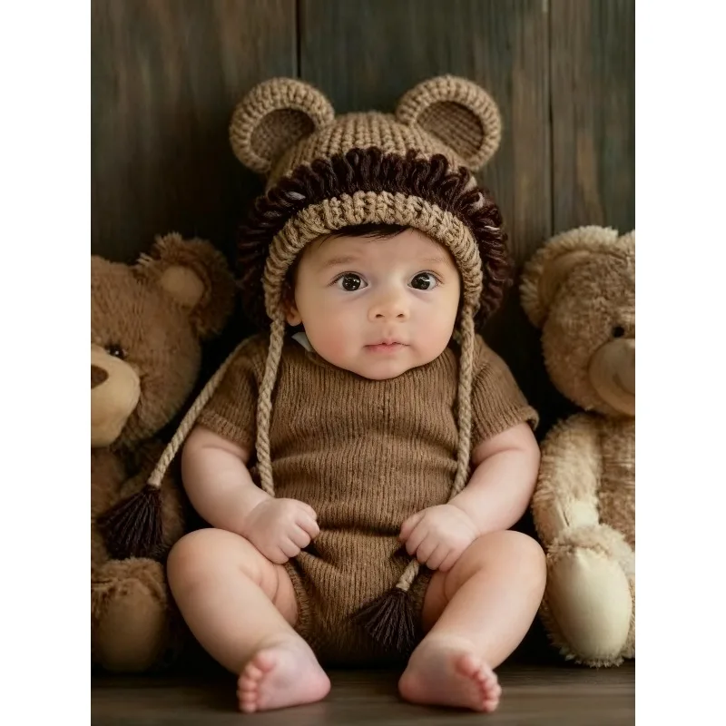 Lion Costume Newborn Photography Prop, Baby Animal Onesie Outfit for Photo Shoot, Handmade Crochet Set for Infant Boy Girl Twins