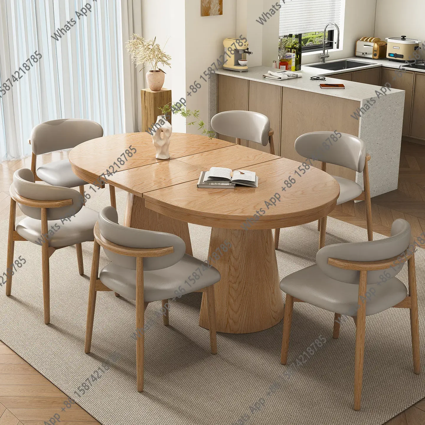 

E Solid Wood New Retractable Dining Table 2026 New Oval Household Small Apartment American Style Foldable Deformation Dining Tab