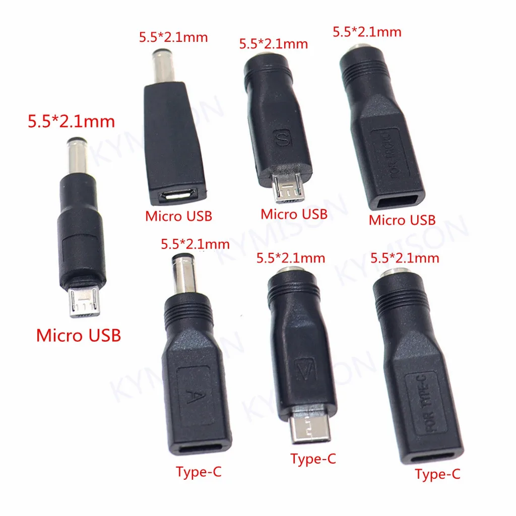 1 Uds tipo C/tableta Micro USB 2,0 a DC 5,5x2,1mm adaptador de toma de corriente USB C a DC 5,5*2,1mm adaptador de conector de alimentación 5V