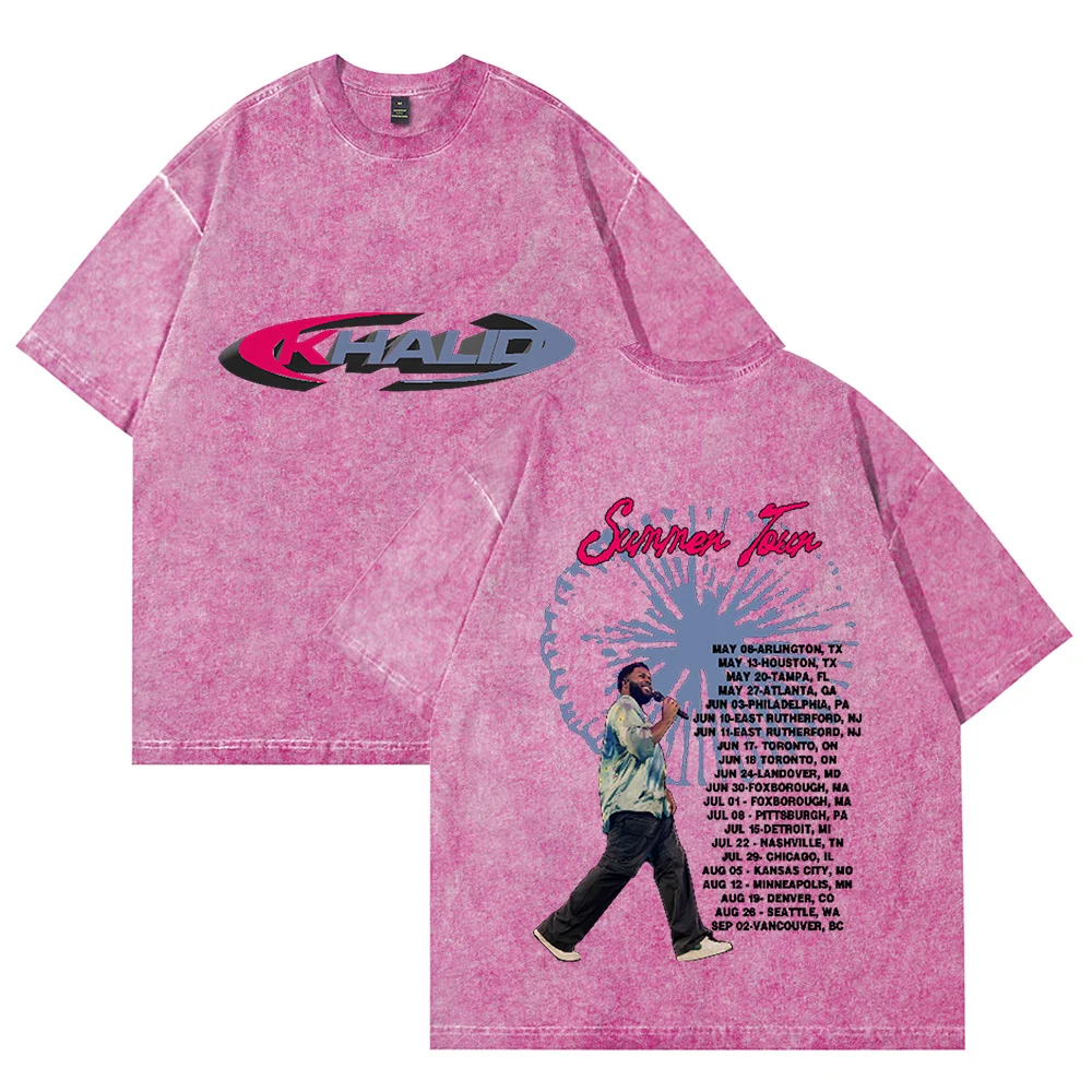 

Хлопковая винтажная стирка Khalid Tour Merch, мужская/женская уличная одежда с круглым вырезом и короткими рукавами