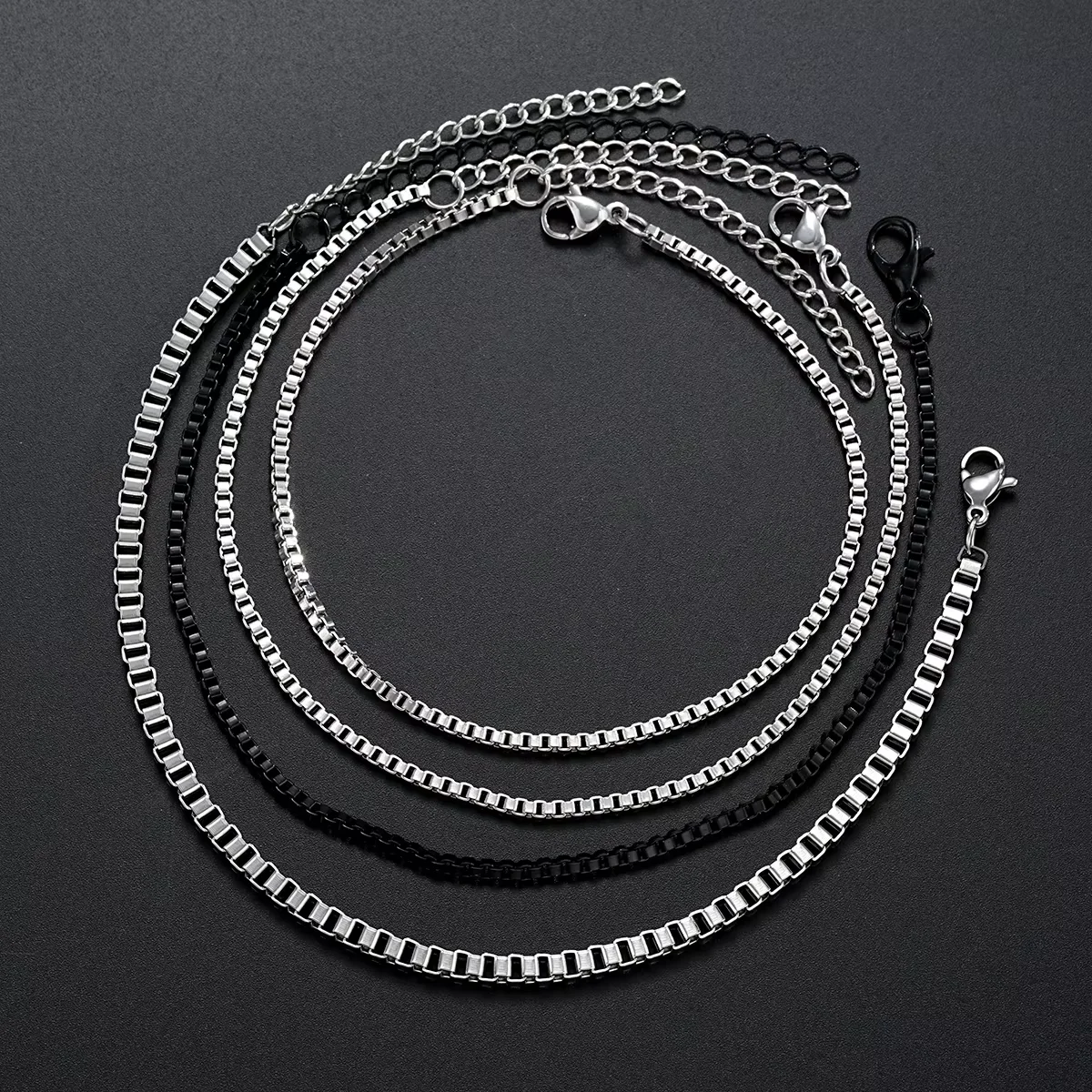 4Pcs/Set Stainless Steel Adjustable Box Chain Bracelets for Men Simple Vintage Silver Color Cuban Bracelets Sets Party Jewelry image 5