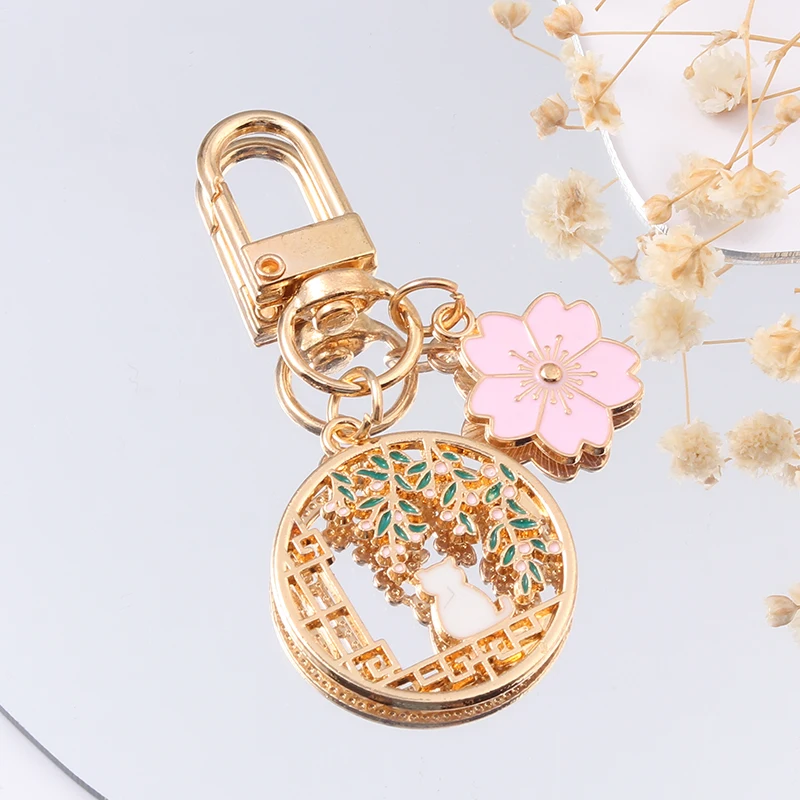 Cute Sakura Cat Candy Color Enamel Keychain Romantic Pretty Best Wishes For Making Handmade DIY Jewelry Findings Souvenir Gift