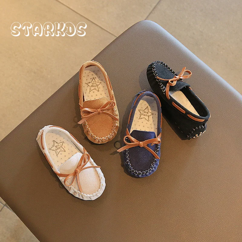 

Suede Leather Slip-on Boat Shoe Kids Boy Bowknot Lace-Up Soft Moccasins Baby Girls Casual Comfort Flat Loafer on Pebble Soles
