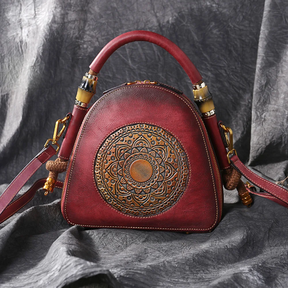 MOTAORA Luxury Handmade Embossed Women Crossbody Bag 2024 New Retro Genuine Leather Shell Bag Ladies Chinese Style Shoulder Bags