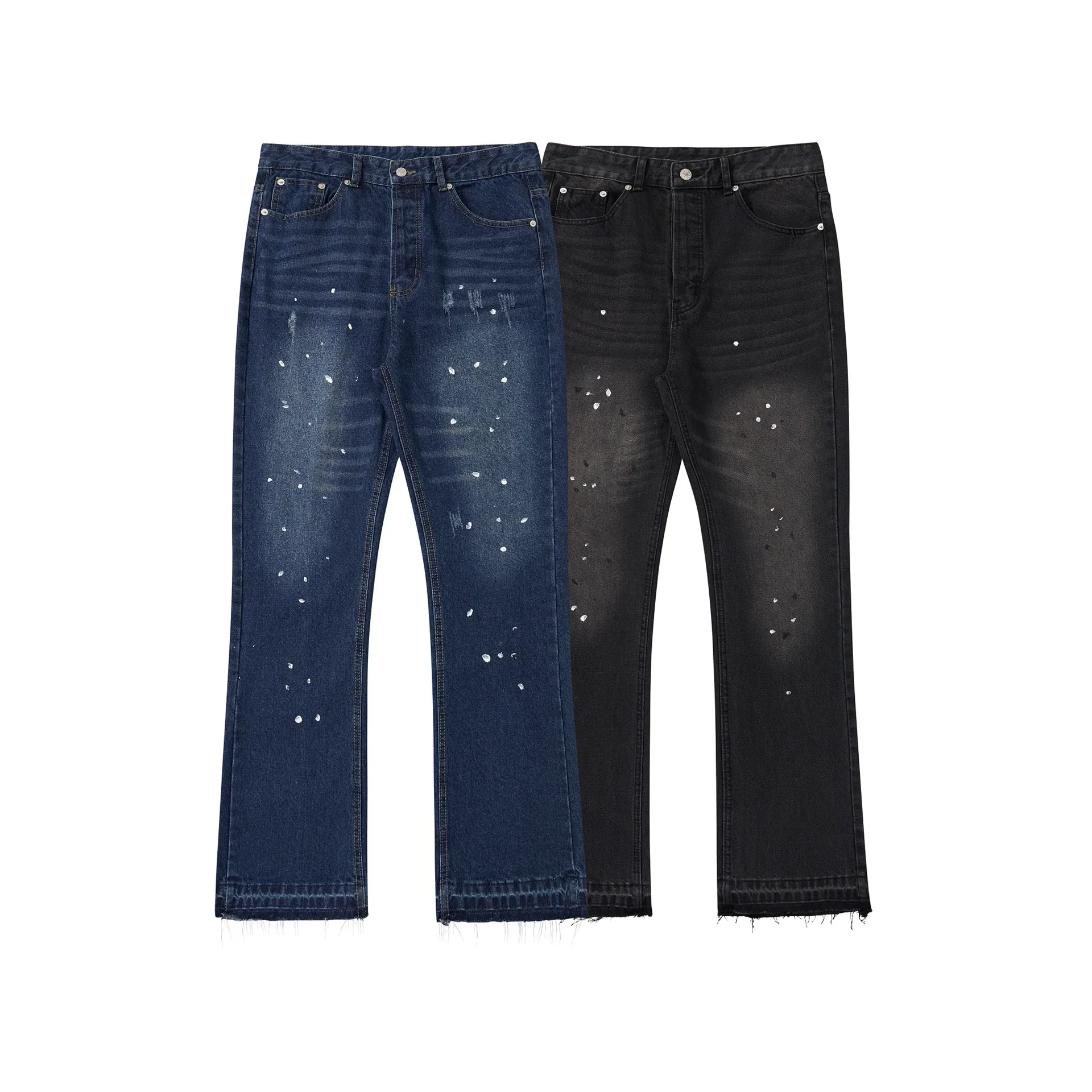 

New High Quality New Style Washed Micro Flared Black Blue Patchwork Jeans Men Women Long Pants Shorts Comfortable Stretch Denim