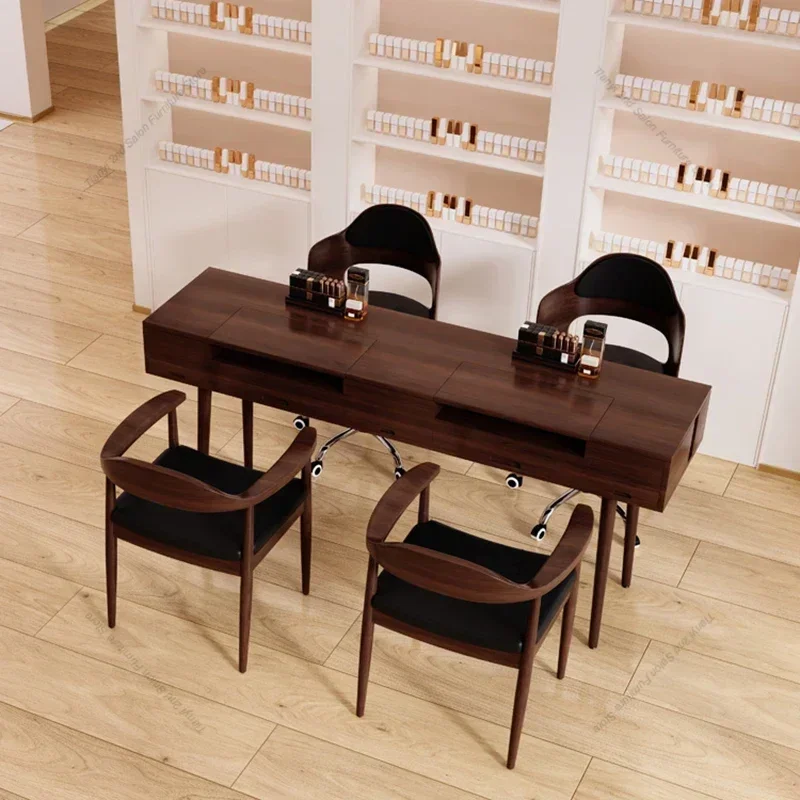 Retro Dressing Manicure Table Japanese Solid Wood Storage Modern Nail Tables Simple Nail Artist Salon Furniture Nail Desk LLMT