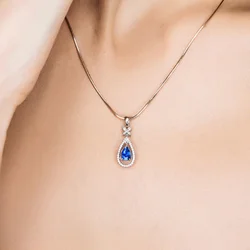 S925 Sterling Silver Natural Sapphire 45cm Necklace Pendant Pierscionki Blue Topaz Jewelry Gemstone Naszyjnik Joyas Box Chain