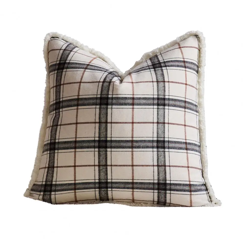 Christmas Plaid Throw Pillow Covers 18x18 Inch Vintage Farmhouse Winter Square Cushion Case for Living Room Couch Подушка