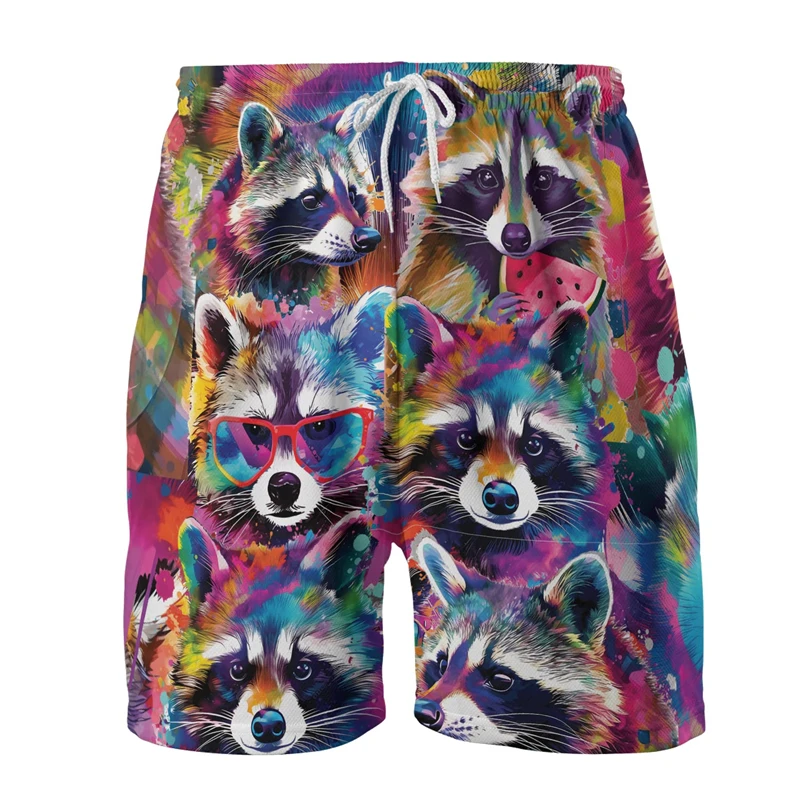 Procyon Lotor ثلاثية الأبعاد مطبوعة شورتات للبحر مضحك الحيوان الراكون الجرافيك سراويل قصيرة للرجال الملابس عادية الهيب هوب جذوع الاطفال القمم