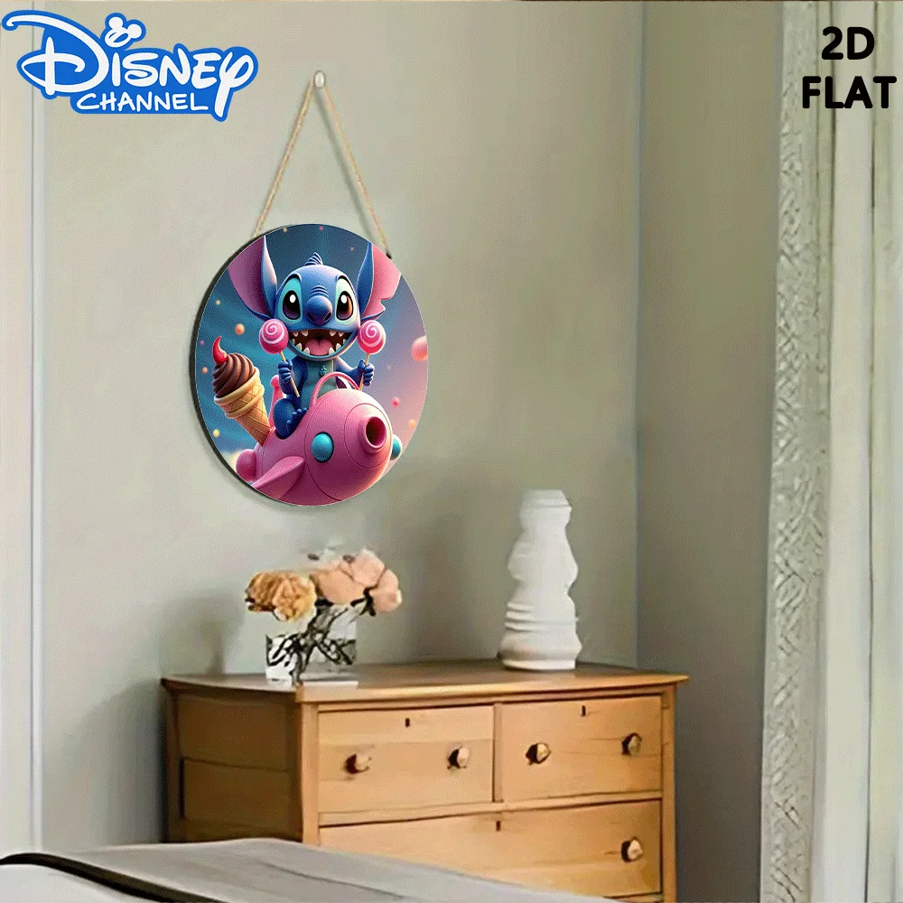 مسطح ثنائي الأبعاد، ديكور منزلي رسمي من ديزني ثنائي الأبعاد - قطعة واحدة من لوحة تعليق الباب الخشبي المستدير (7.87 × 7.87 بوصة)، خشب مع مخروط آيس كريم و