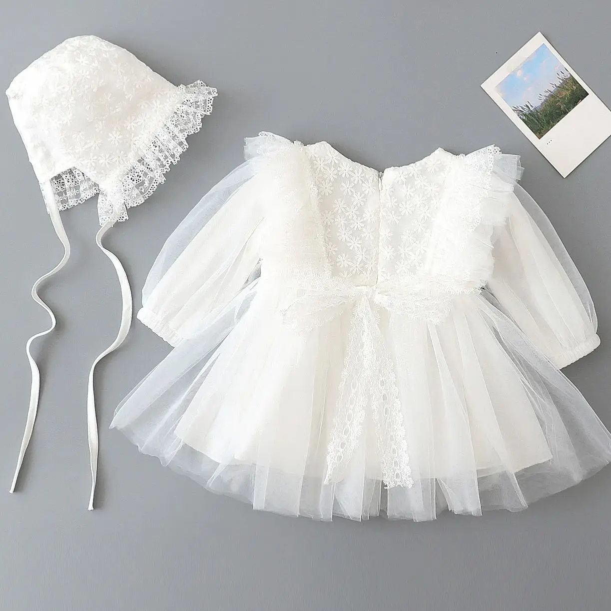 

Baby Birthday Dress Infant Christening Dresses Kid Princess Wear Tulle Girl Party Clothing Long Sleeve 3-24 Months