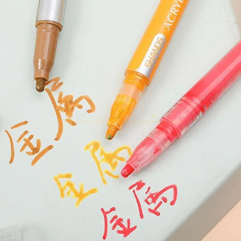 12 สีสีอะคริลิคสีปากกาสำหรับเซรามิกแก้วแก้วพอร์ซเลนแก้วไม้ผืนผ้าใบ