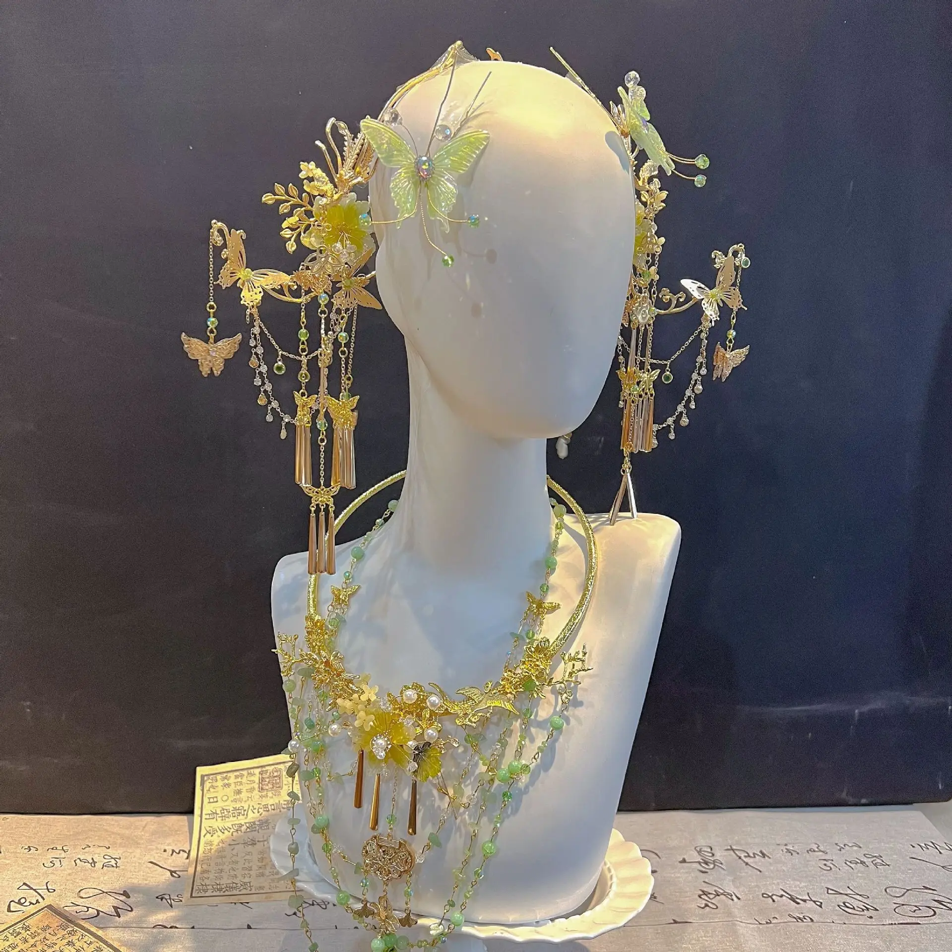 Green Hair Accessories Suit Hanfu Mori Style Hair Accessories Ancient Style Super Tassel Ancient Costume Sweet