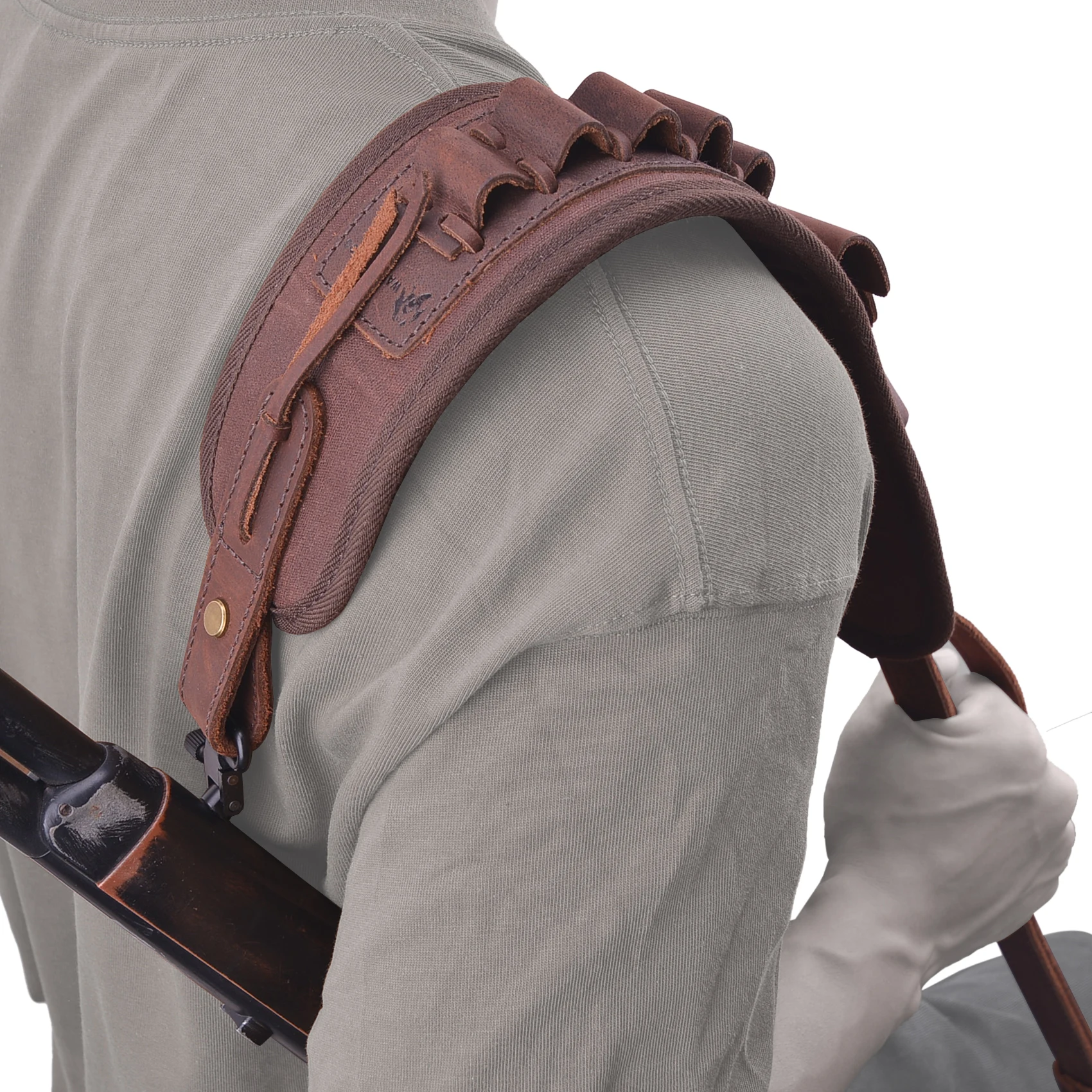 Leather Canvas Rifle Shotgun Carry Strap Ammo Sling Adjustable Gun Belt For Hunting Shooting .308 .22LR 12/16/20GA .357 30/30