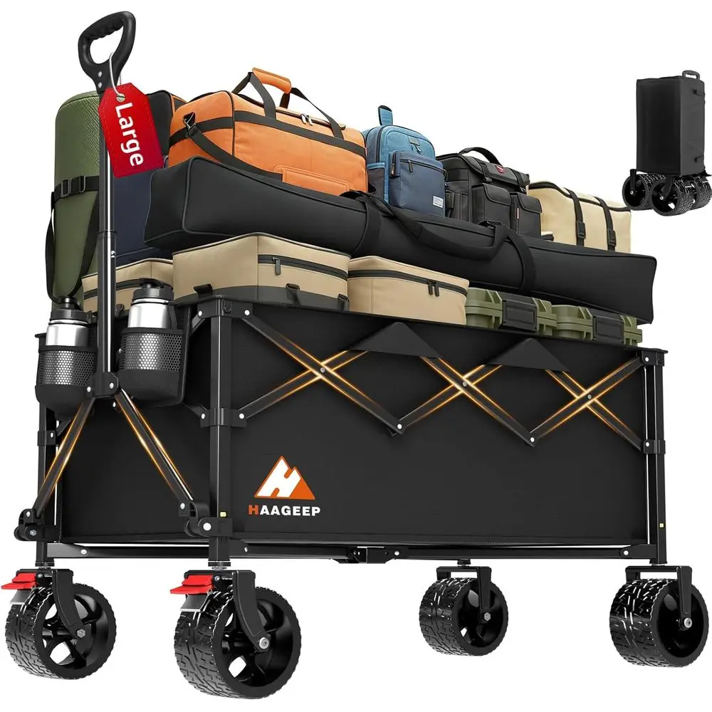 

Collapsible Wagon Cart with Wheels Foldable - Folding Utility Heavy Duty Wagons Carts for Grocery Sports Garden Shopping Camping