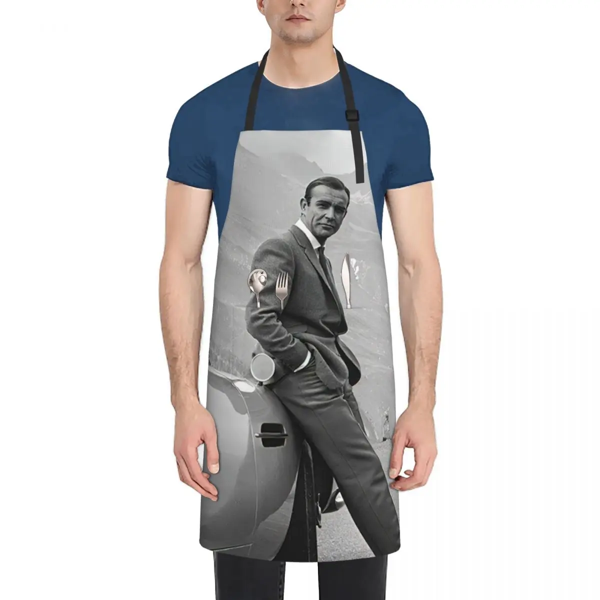 Sean Connery with Car Retro Apron Custom Things For Home And Kitchen For Women Kitchen Apron